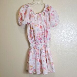 Pretty Plum Sugar Anthropologie Floral Off the Shoulder Cotton Mini Dress Medium